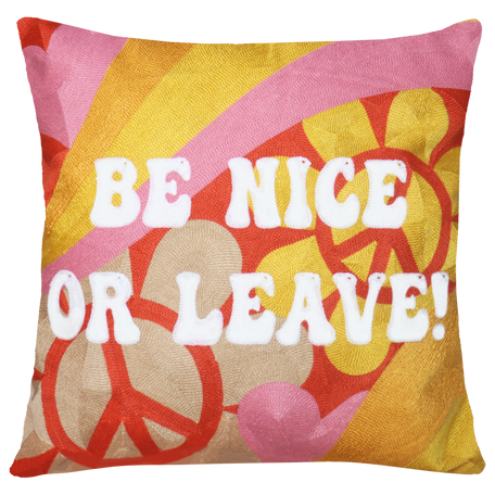 Be Nice or Leave Needlepoint Cushion – Floral Slogan, 45cm