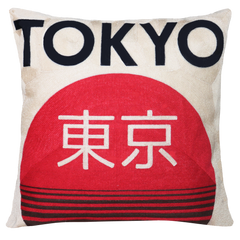 Tokyo Needlepoint Cushion – Red Sun Motif, 45cm