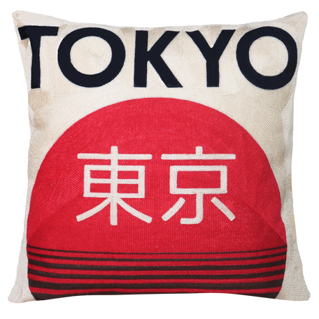 Tokyo Needlepoint Cushion – Red Sun Motif, 45cm