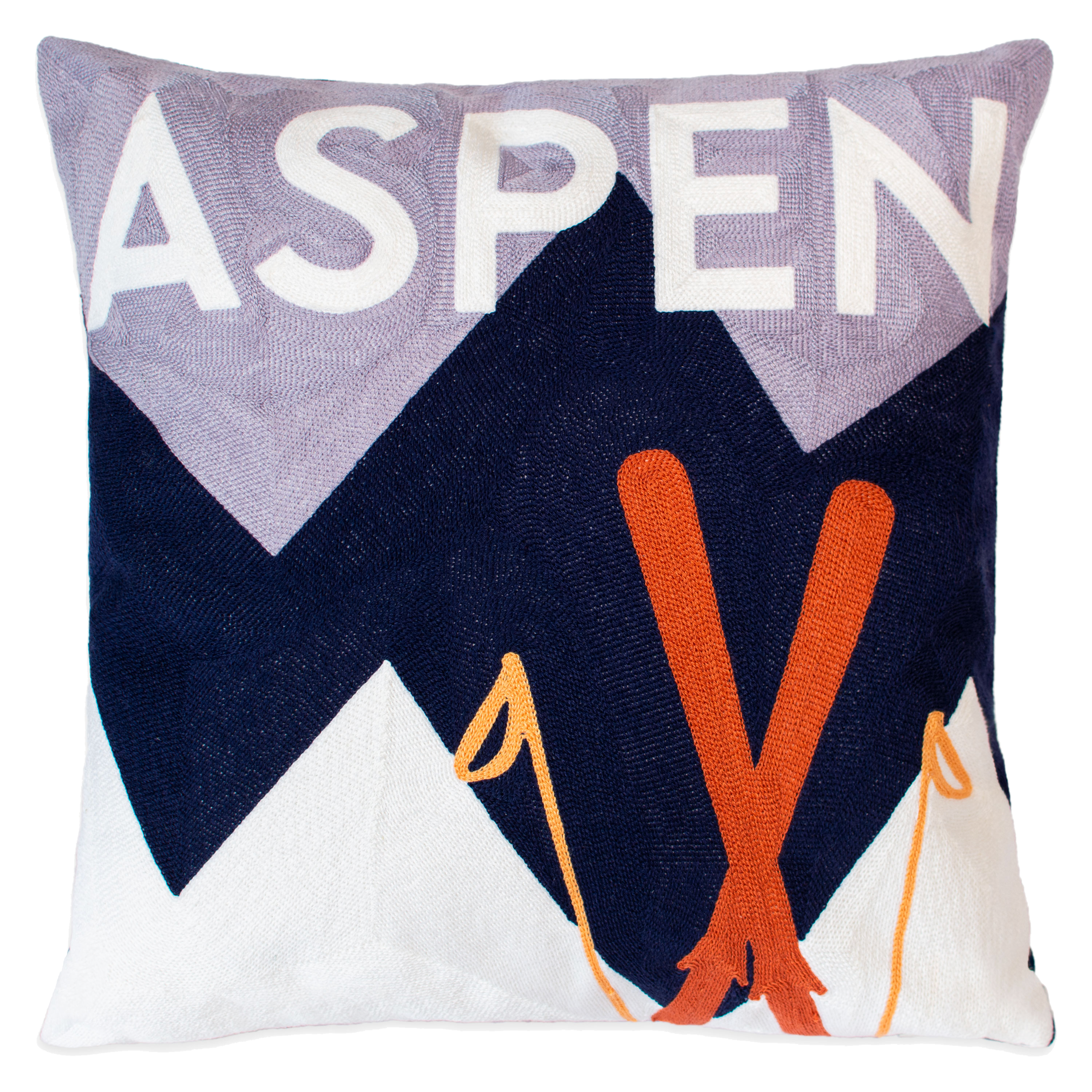 Aspen Ski Needlepoint Cushion – Alpine Design, 45cm, Navy Velvet Back