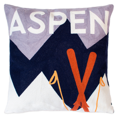 Aspen Ski Needlepoint Cushion – Alpine Design, 45cm, Navy Velvet Back