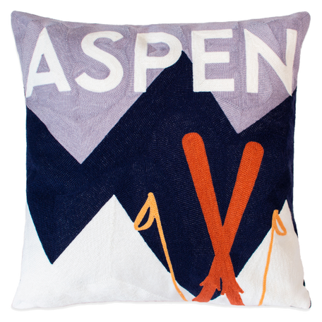 Aspen Ski Needlepoint Cushion – Alpine Design, 45cm, Navy Velvet Back