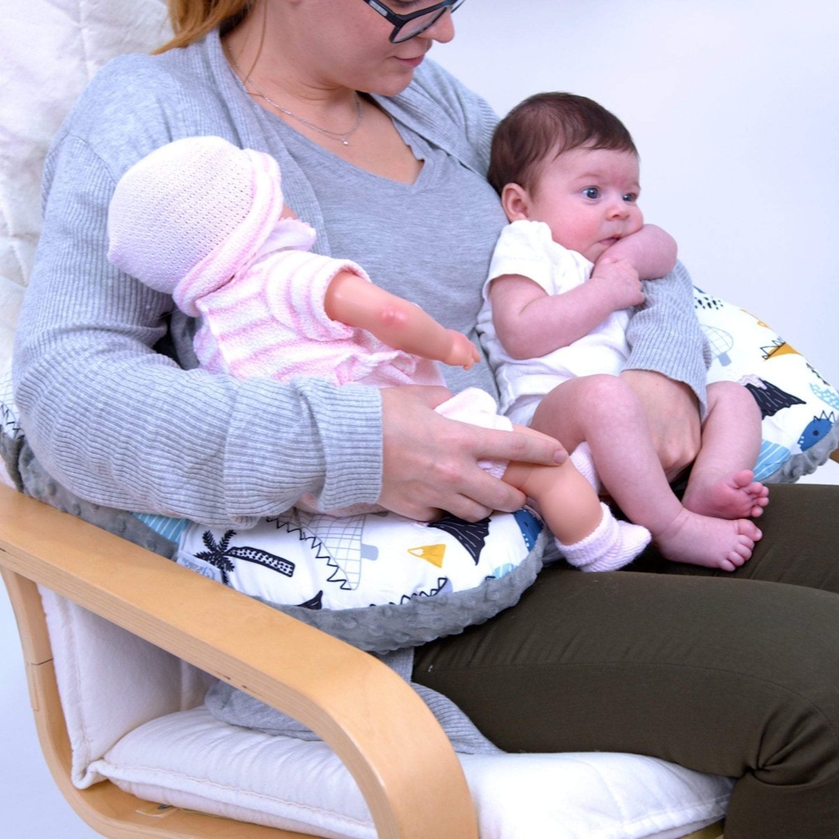 Twin Nursing Pillow – Dino Print, Tandem Feeding Support