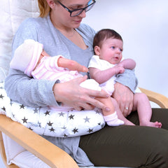 Twin Nursing Pillow – Silver Stars, Tandem Feeding Support