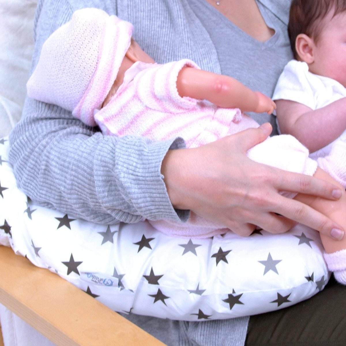 Twin Nursing Pillow – Silver Stars, Tandem Feeding Support