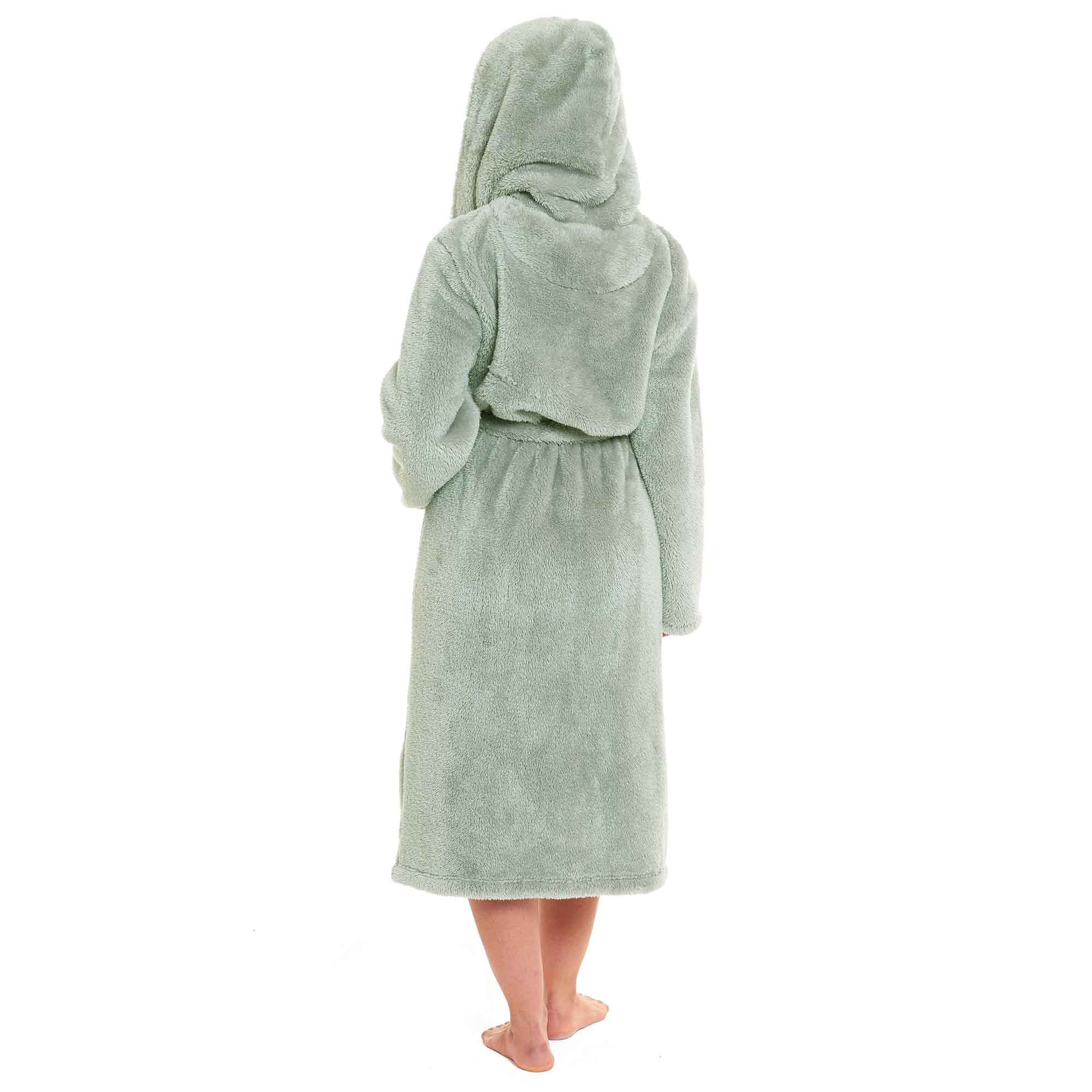 Hooded Fleece Touch Robe Women's Sage Green Extra Long UK Sizes 8-22