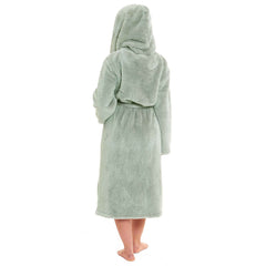 Hooded Fleece Touch Robe Women's Sage Green Extra Long UK Sizes 8-22