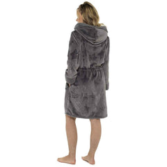Women's Hooded Fleece Bathrobe Zip Closure Ultra Soft Cosy Loungewear