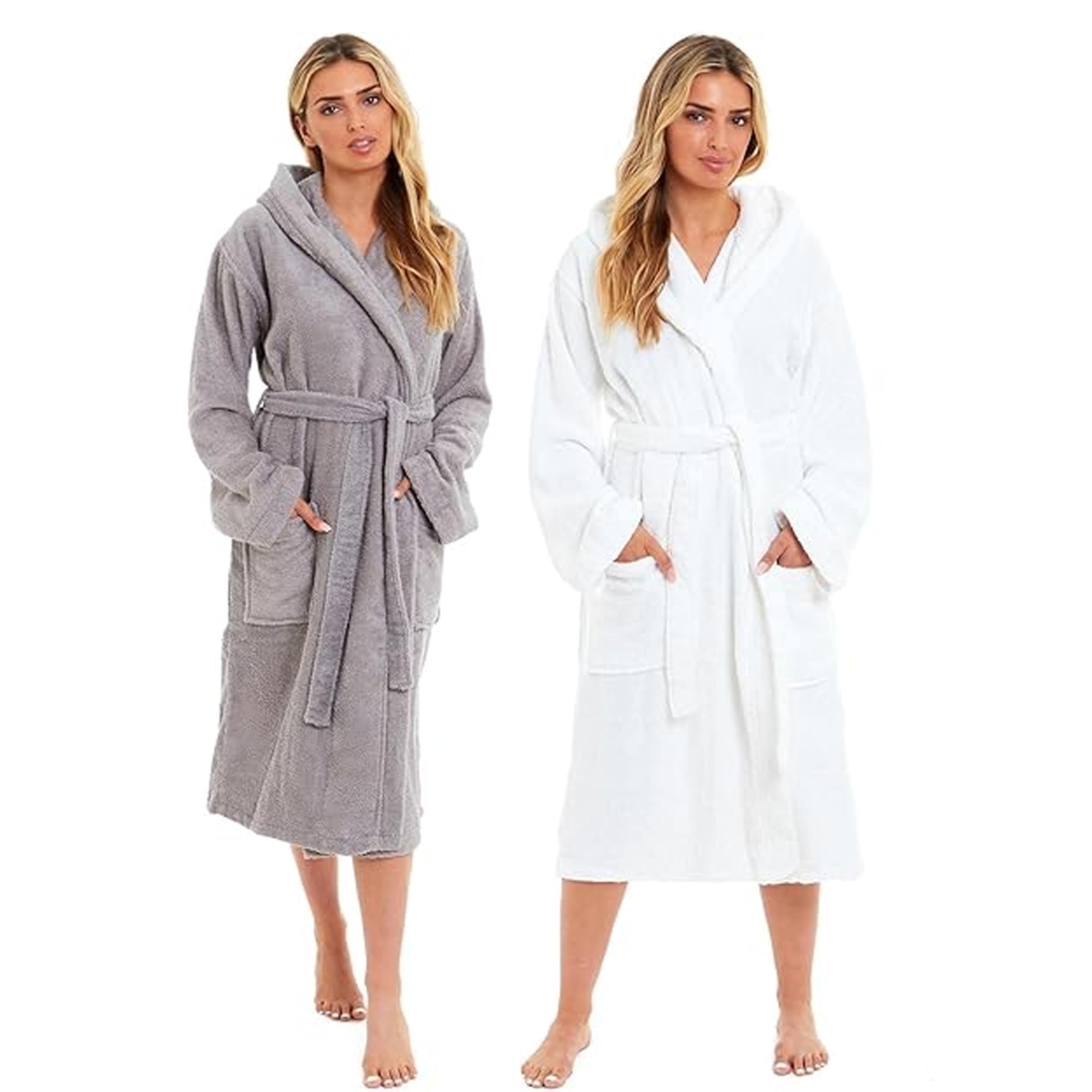 Women's Bamboo Hooded Dressing Gown Towelling Robe Ultra Absorbent Grey