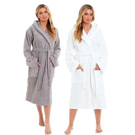 Women's Bamboo Hooded Dressing Gown Towelling Robe Ultra Absorbent Grey