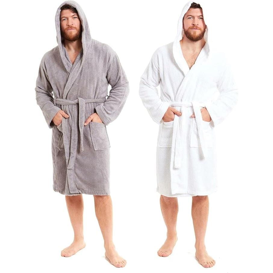 Unisex Bamboo Hooded Dressing Gown Towelling Bath Robe Super Soft Machine Washable