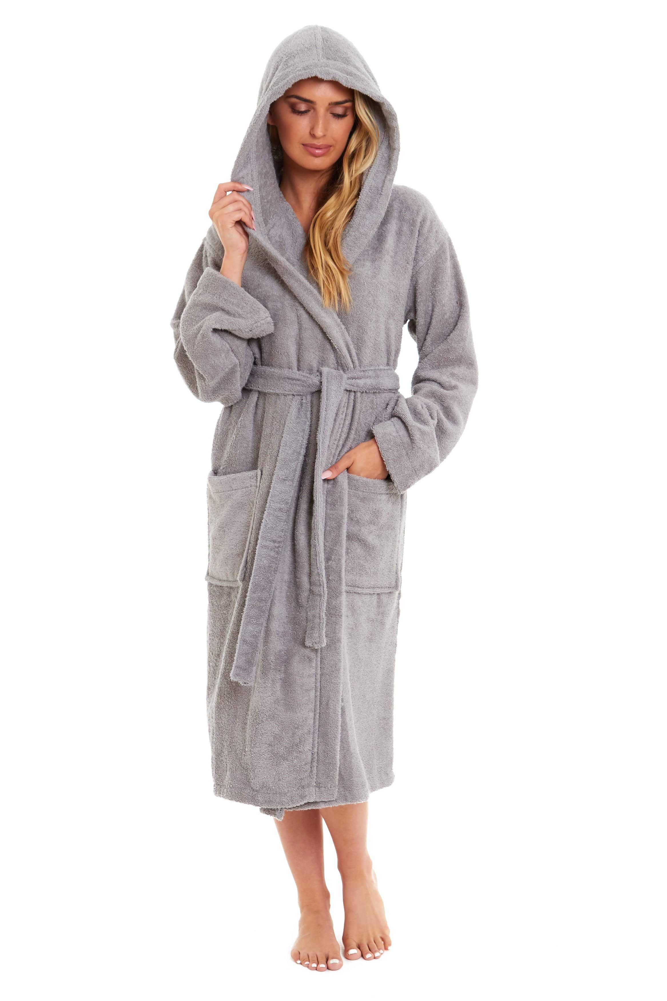 Unisex Bamboo Hooded Dressing Gown Towelling Bath Robe Super Soft Machine Washable