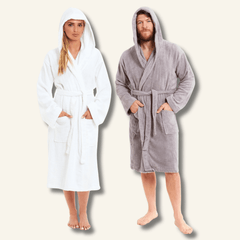 Unisex Bamboo Hooded Dressing Gown Towelling Bath Robe Super Soft Machine Washable