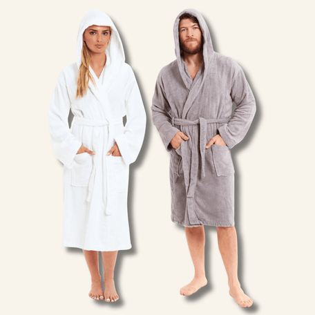 Unisex Bamboo Hooded Dressing Gown Towelling Bath Robe Super Soft Machine Washable
