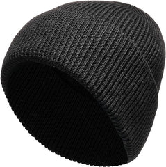 Unisex Wool Knit Beanie Hat Black And Grey Windproof Insulated Turn