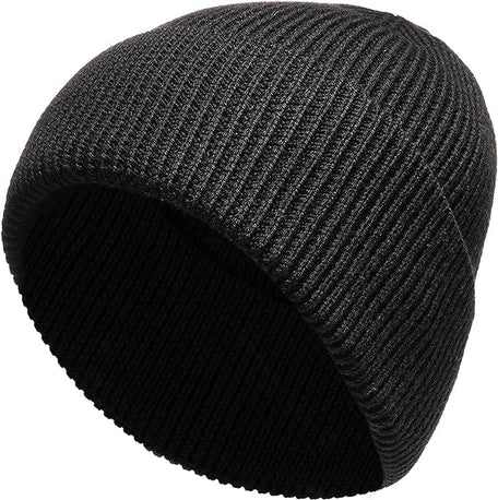 Unisex Wool Knit Beanie Hat Black And Grey Windproof Insulated Turn