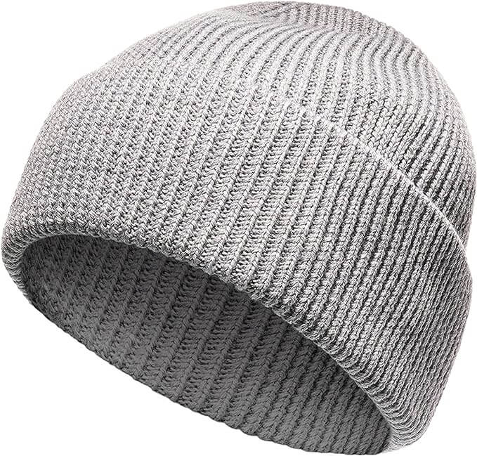 Unisex Wool Knit Beanie Hat Black And Grey Windproof Insulated Turn
