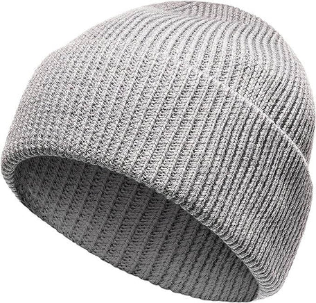 Unisex Wool Knit Beanie Hat Black And Grey Windproof Insulated Turn