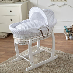 Wicker Moses Basket with Rocking Stand – Newborn Basket, Mattress Included