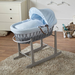 Wicker Moses Basket with Rocking Stand – Newborn Basket, Mattress Included