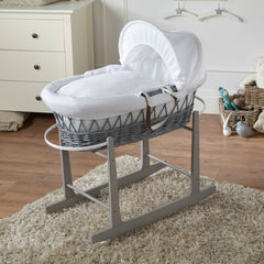 Wicker Moses Basket with Rocking Stand – Newborn Basket, Mattress Included