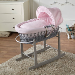 Wicker Moses Basket with Rocking Stand – Newborn Basket, Mattress Included