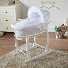 Wicker Moses Basket with Rocking Stand – Newborn Basket, Mattress Included