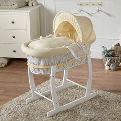 Wicker Moses Basket with Rocking Stand – Newborn Basket, Mattress Included