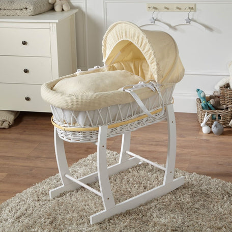 Wicker Moses Basket with Rocking Stand – Newborn Basket, Mattress Included