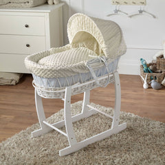 Wicker Moses Basket with Rocking Stand – Newborn Basket, Mattress Included