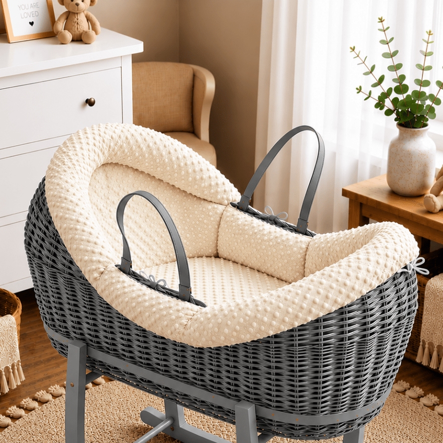 Wicker Deluxe Pod Moses Basket – Newborn Basket, No Stand