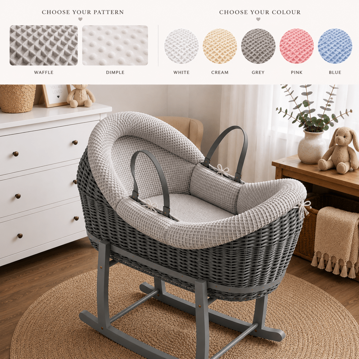 Wicker Deluxe Pod Moses Basket with Stand – Newborn Basket