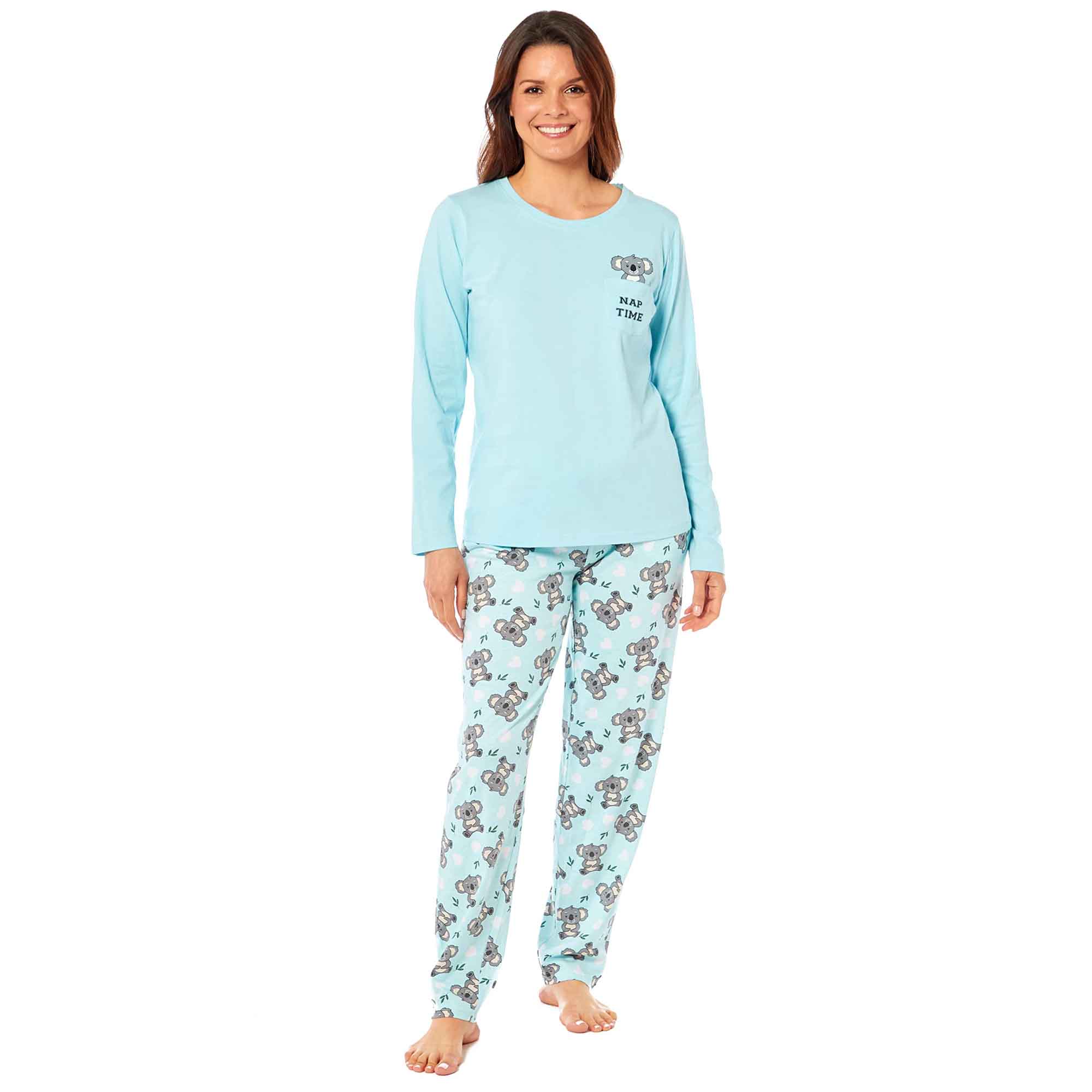 Women's Koala Bear Print Pyjama Set 100% Cotton Easy Care