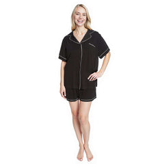 Women's Black Short Pyjama Set Super Soft Sleepwear with Button Up Top