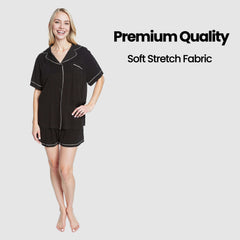 Women's Black Short Pyjama Set Super Soft Sleepwear with Button Up Top