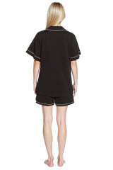 Women's Black Short Pyjama Set Super Soft Sleepwear with Button Up Top