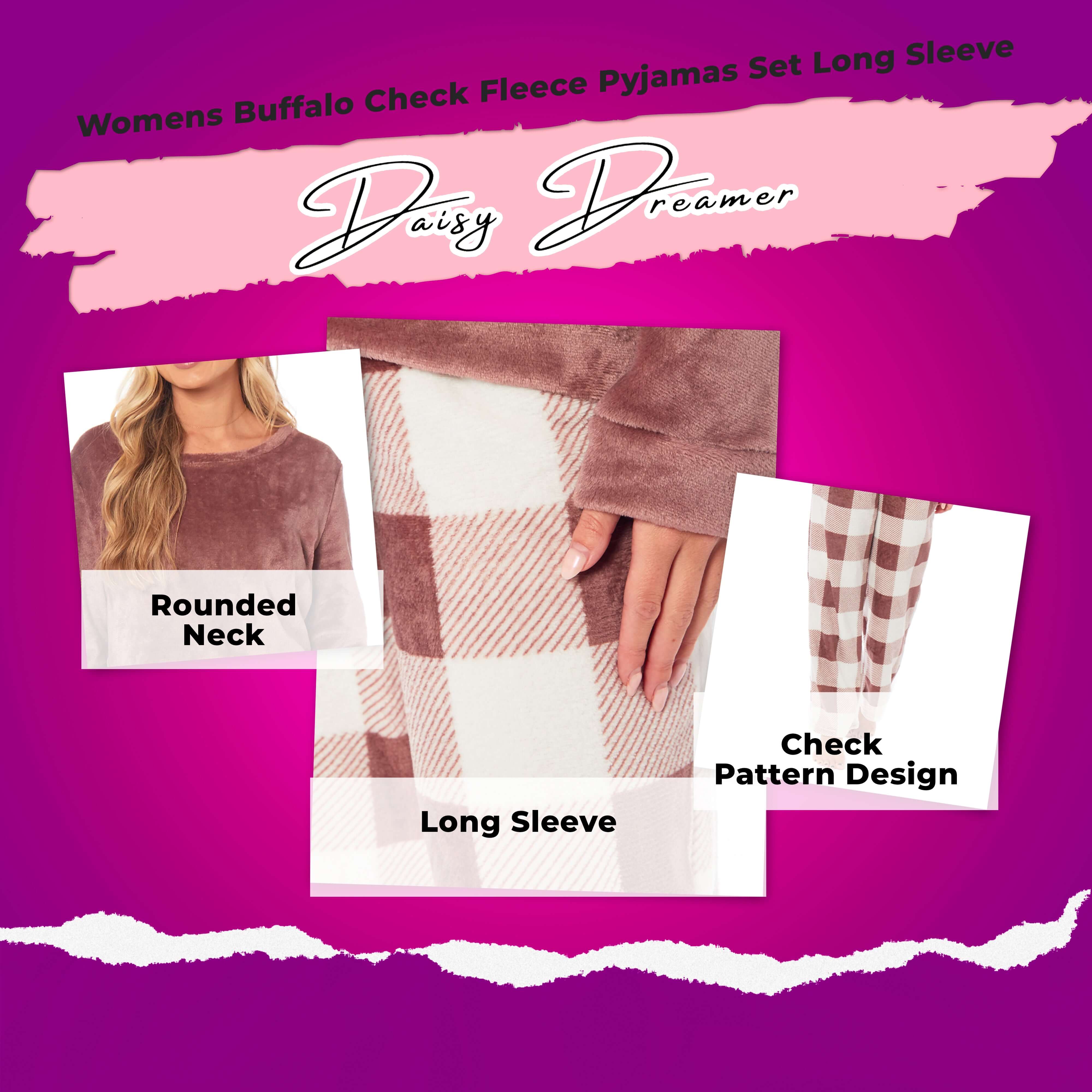 Women's Buffalo Check Fleece Pyjama Set With Long Sleeve Top And Bottoms