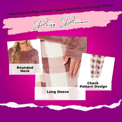 Women's Buffalo Check Fleece Pyjama Set With Long Sleeve Top And Bottoms
