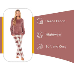 Women's Buffalo Check Fleece Pyjama Set With Long Sleeve Top And Bottoms
