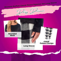 Women's Buffalo Check Fleece Pyjama Set With Long Sleeve Top And Bottoms