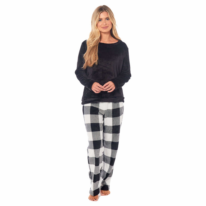 Women's Buffalo Check Fleece Pyjama Set With Long Sleeve Top And Bottoms, image 2