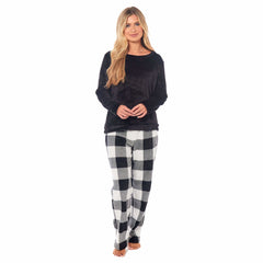 Women's Buffalo Check Fleece Pyjama Set With Long Sleeve Top And Bottoms