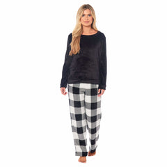 Women's Buffalo Check Fleece Pyjama Set With Long Sleeve Top And Bottoms