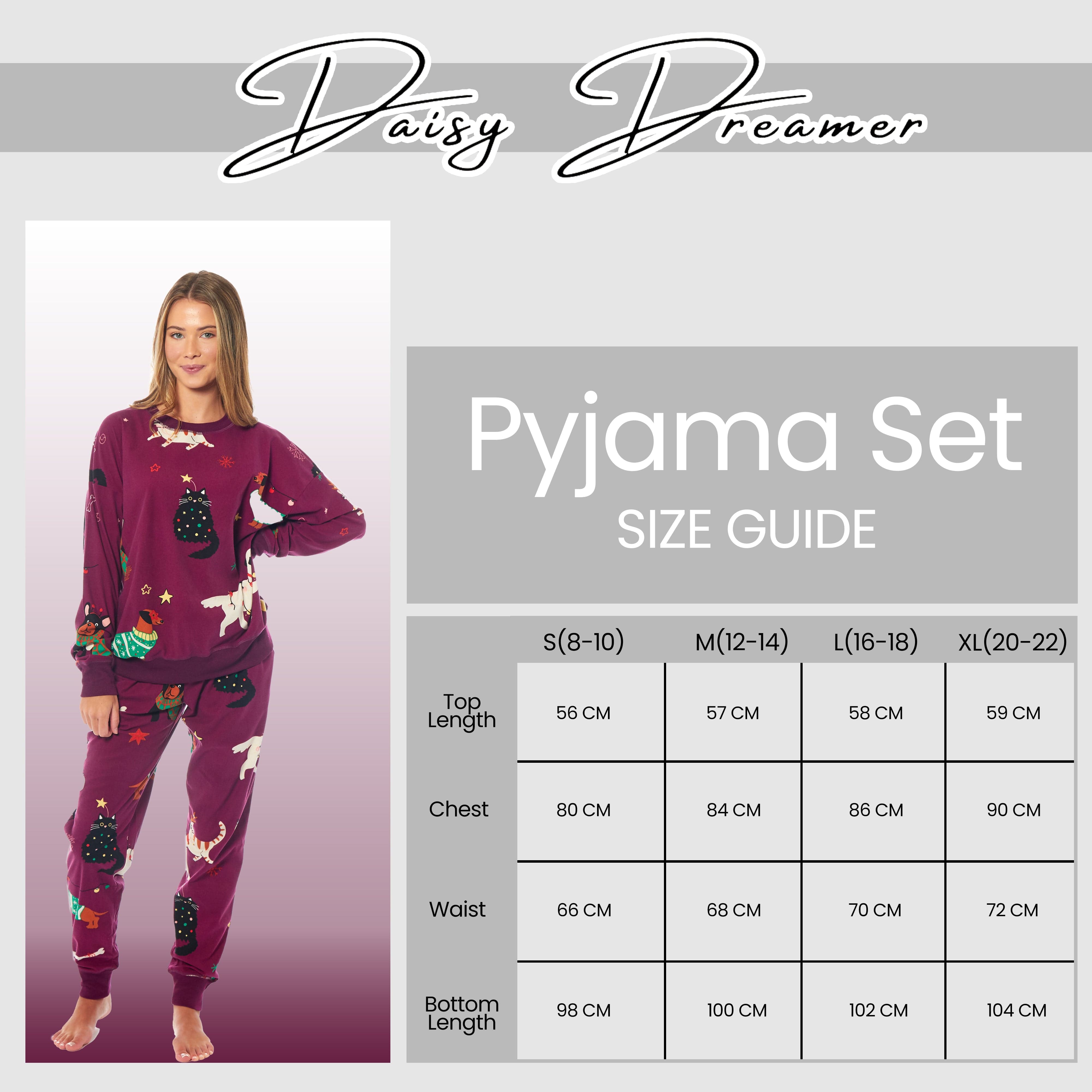 Women's Cat And Dog Print Fleece Pyjama Set Long Sleeve Sleepwear