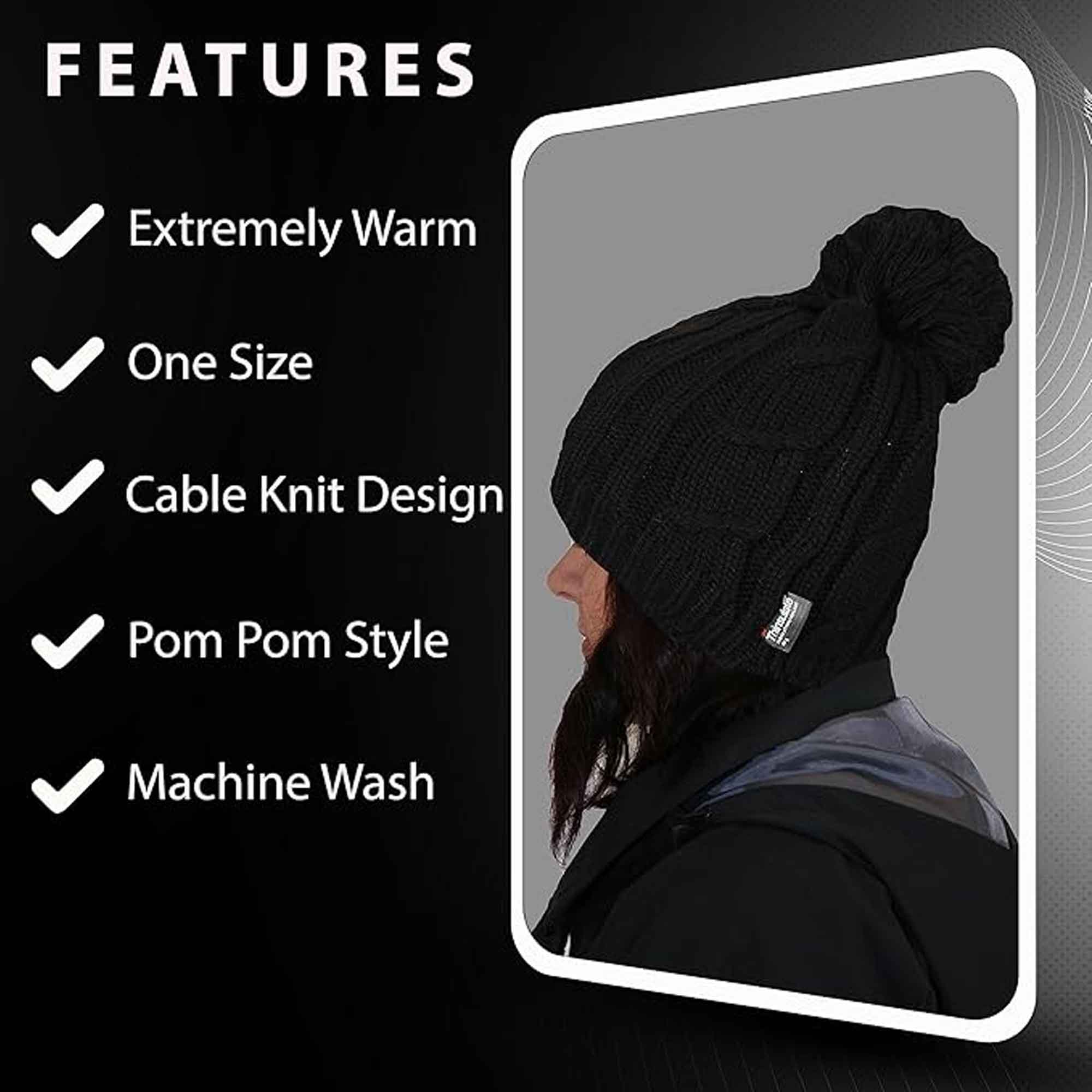 Women's Chunky Cable Knit Beanie Hat With 3M Thinsulate Insulation