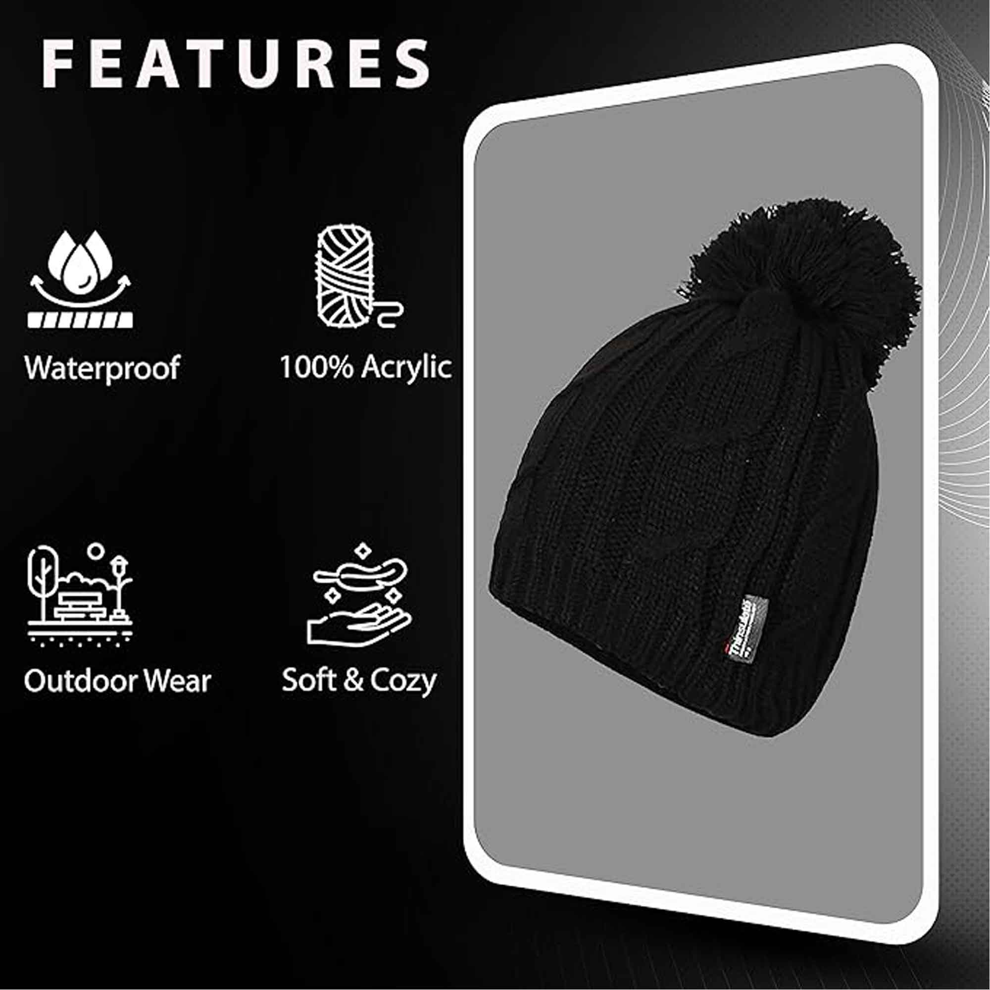 Women's Chunky Cable Knit Beanie Hat With 3M Thinsulate Insulation