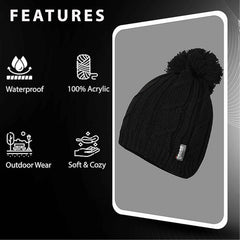 Women's Chunky Cable Knit Beanie Hat With 3M Thinsulate Insulation