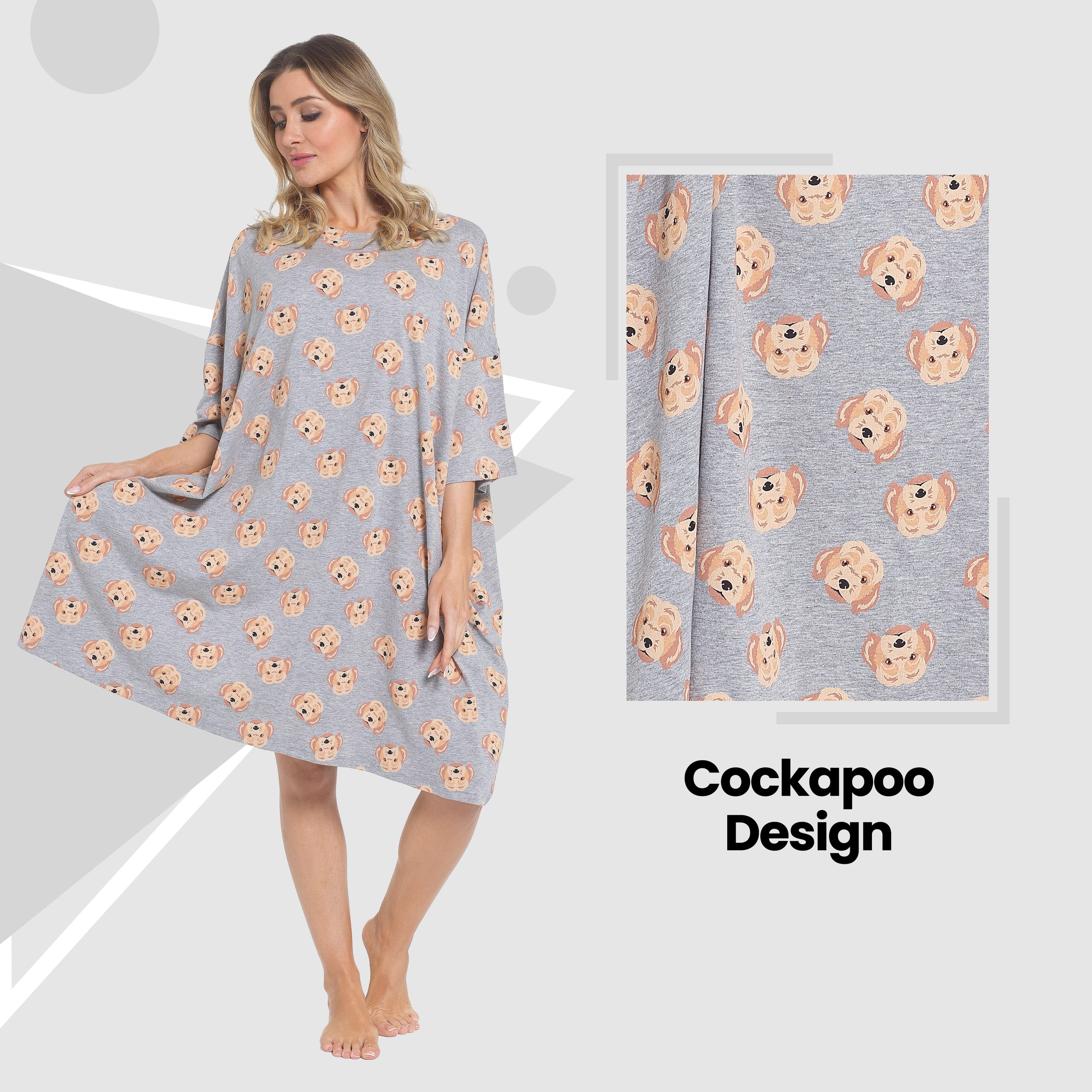 Cockapoo Baggy Nightdress 100% Cotton Short Sleeve Oversized Nightshirt