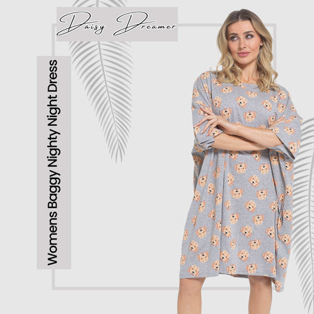 Cockapoo Baggy Nightdress 100% Cotton Short Sleeve Oversized Nightshirt