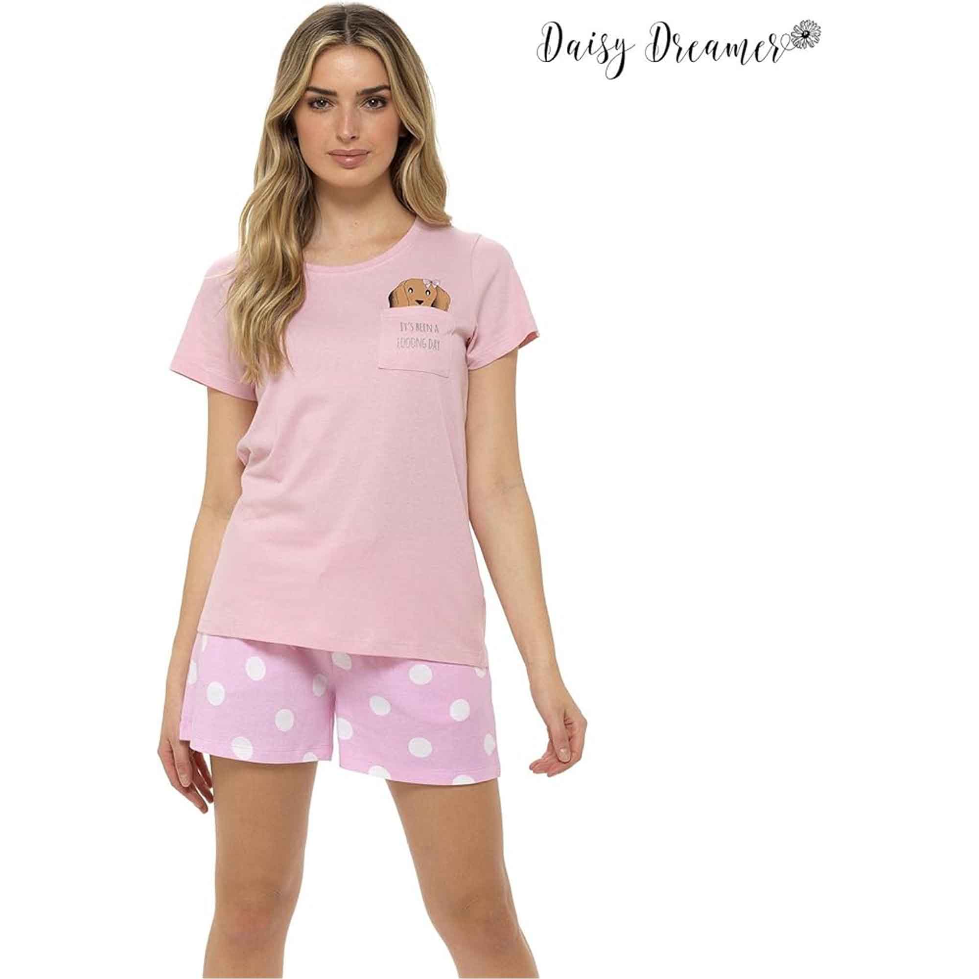 Women's Cotton Sausage Dog Print T Shirt And Shorts Pyjama Set For Summer